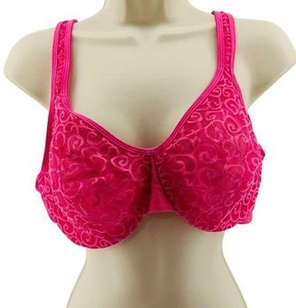 Olga 35090 Sheer Leaves Minimizer Bra Bright Pink 40C Size