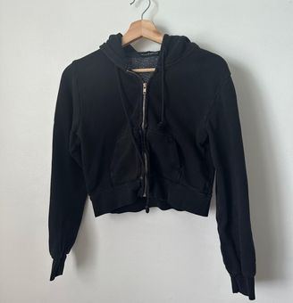 Brandy Melville Black Crop Zip-up Hoodie Sweater Jacket