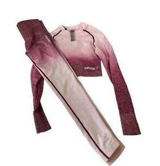 Gymshark Adapt Ombre Seamless Leggings and Long Sleeve Crop Top - Burgundy  Marbl Size XS - $69 - From Lynne