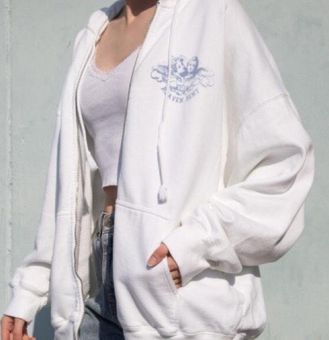 Women's Sweatshirt With Zip Up Hoodie, White Sweatshirt,, 53% OFF