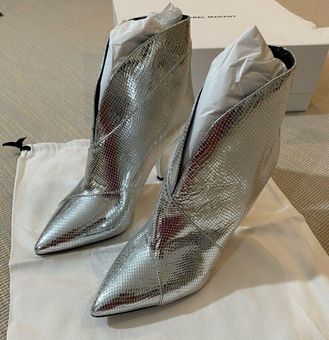 Isabel Marant Embossed Exotic Metallic Leather Ankle Boots Silver Size 7.5 - $148 (58% Retail) From Edward