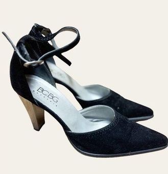 BCBGMAXAZRIA Black Suede Silver Pointed Toe Heels Size 8