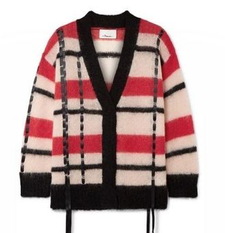 3.1 Phillip Lim OVERSIZED SATIN-TRIMMED STRIPED OPEN-KNIT