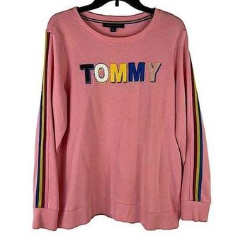 Tommy Hilfiger Pink Knit Multicolor Shadow Letter Logo Top Women's Size  Large - $20 - From Kimberly