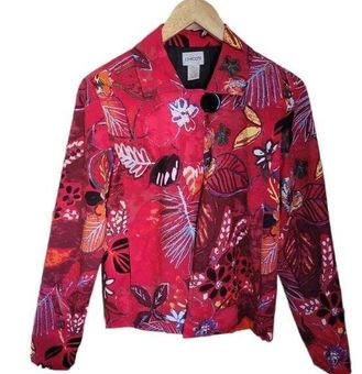 Women's Chico's Jacket RN 79984 Button Up Print Polyester Nylon Lined Size 1