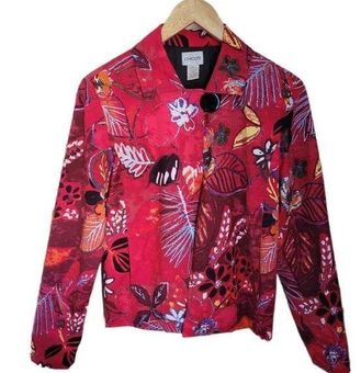 Chico's Red Floral One Button Lined Jacket Pleated Back Size 0 Small - $24  - From Jessica