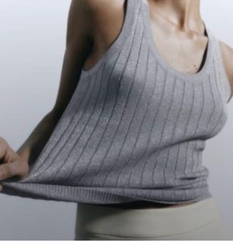 ZARA Silver Metallic Scoop Neck Ribbed Tank Top Size XS - $15