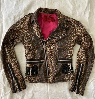 motorcycle leopard-print lining biker jacket