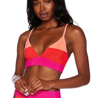 Beach Riot Striped Riza Magenta Colorblock Triangle Bikini Top Size Small -  $54 New With Tags - From Veronika