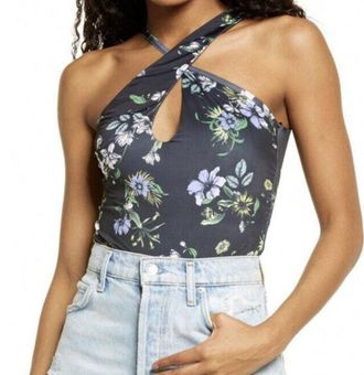 AFRM Womens Bodysuit Multicolor Floral Sleeveless Keyhole Neck