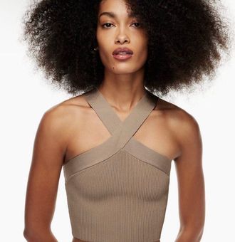 Aritzia Babaton XS Sculpt Knit Criss Cross Crop Tank Taupe Light Brown -  $34 - From Most