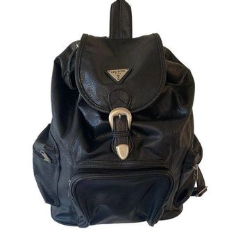 Guess Vintage 90 s Pebbled Leather Mini Backpack Bookbag Black