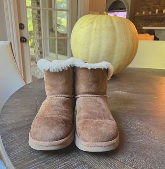 UGG LV Brown Suede Leather Bailey Bow Lined Boots Size 4 EUC