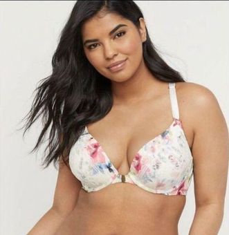 Cacique front closure floral/lace boost plunge bra sz 42DD - $30 - From Blue