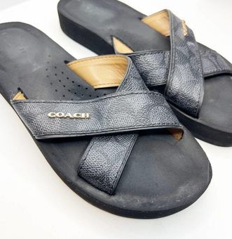 Coach Janine Black Gray Signature Slide Sandals Size 6B 27