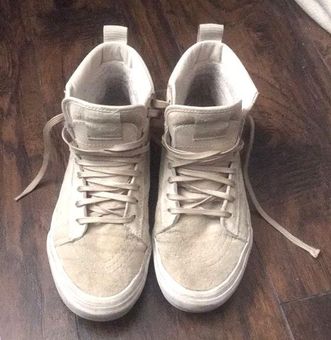 Brown fuzzy high top vans sale