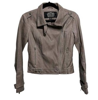 Blanc Noir Grey Collared Faux Leather Moto Jacket size xs 41