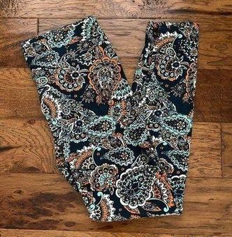 LuLaRoe TC Dark Blue Background Mint & Orange Large Teardrop