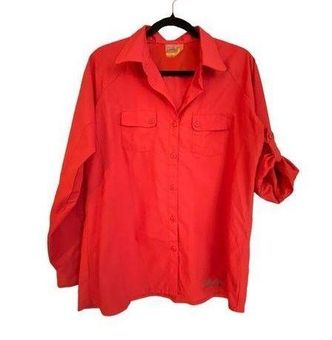 Cabela's Vented Red Orange Shirt Size Medium Long Sleeve UPF