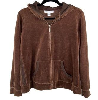 Style & Co . Sport Brown Velour Full Zip Hooded Sweatshirt Jacket Size  Large - $12 - From Annette