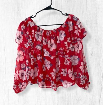 hollister red off the shoulder top