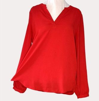 Adrianna Papell Chiffon V Neck Blouse Top Red M Size M 18