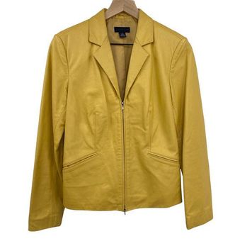 Ann Taylor Vintage 90s Leather Jacket Full Zip Yellow Moto Fitted