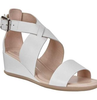 Ecco shape 35 white strappy wedge sandal calf leather women Size