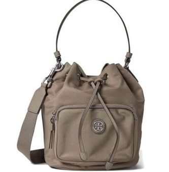 Tory Burch Virginia Recycled Nylon Bucket Bag White