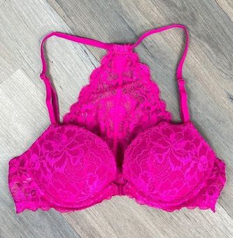 Victoria's Secret Lace Date Night RacerBack Bra Neon Pink 34B