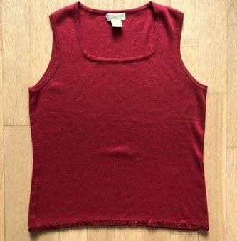 Vintage Red Square Neck Knit Tank Silk Blend Due per Due Beaded Size L Size  L - $34 - From Morningside