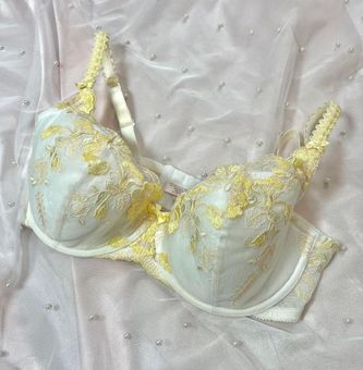 Victoria's Secret Yellow with White Lace Detail Bra. 34DD