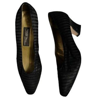 SESTO MEUCCI Pumps Black Satin Almond Toe Kitten Heels