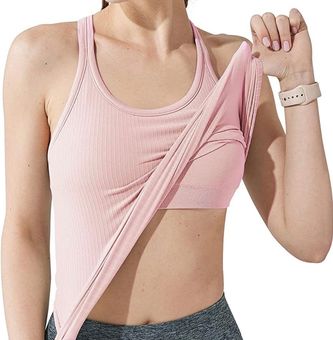 Yoga Racerback Tank Top for Women with Built in Bra,Women's Padded  Sports Bra Fitness Workout Running Shirts Pink Size 6 - $24 - From Camryn