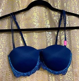 PINK - Victoria's Secret navy blue padded strapless bra, 32C, NWT