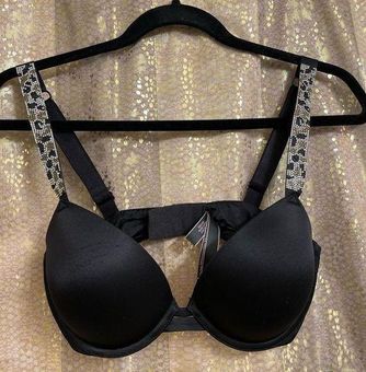 Victoria's Secret Black Push-Up Padded Shine Strap Rhinestone