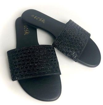 Ecsa Black Jeweled Bling Sandal Slides NWOT Size 10 17 New