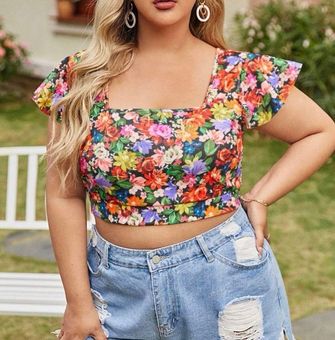 SheIn Curve Floral Crop Top Multi Size 4X - $8 (46% Off Retail