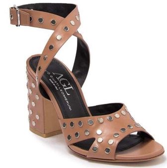 AGL Studded Block Heel Leather Sandal Size undefined 245