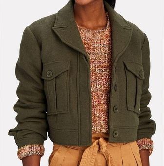 ANINE BING Dallas Cropped Cargo Jacket army green large wool