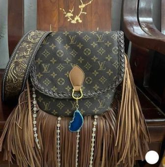 Louis Vuitton Fringe Western Boho Crossbody Bag Blue - $174