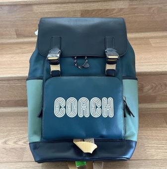 Buy the Coach Track Pack Blue Green Colorblock Crossbody Bag