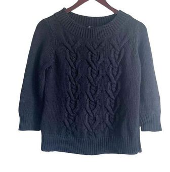 Talbots Sweater Women M Petite Black Crew Neck 3/4 Sleeve Chunky Knit Pullover  Size M - $23 - From Dawn