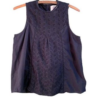 Anthropologie Anthro Lili's Closet Sleeveless Eyelet Blouse 100% Cotton  Navy Top Womens Medium - $23 - From Meg