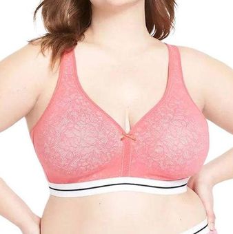 Cacique 42C Bra Lightly Lined No Wire Pink Lace Stretch Soft Cup