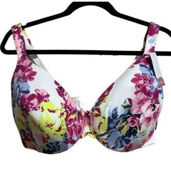 Cacique White Floral Bra Lightly Lined Full Coverage Modern