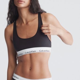 Calvin Klein Modern Cotton Unlined racer back Bralette logo band Black -  $18 (40% Off Retail) - From roya