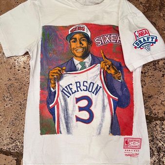 Mitchell & Ness x NBA Allen Iverson 76ers Draft Day White Colorwash T-Shirt