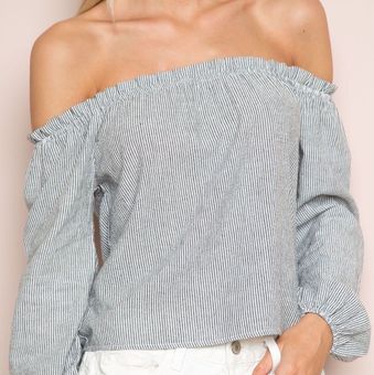 Brandy Melville Blue & white striped off the shoulder top - $24 (40% Off  Retail) - From Sara
