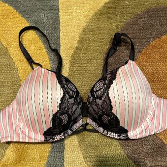 Victoria's Secret Bombshell Plunge Push Up Bra Pink Black Lace